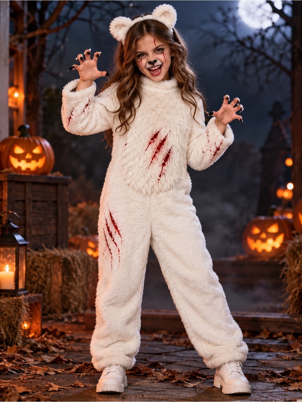 NEW Kids White Fuzzy Halloween Costume Jumpsuit Size: 140